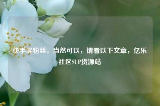 快手买粉丝，当然可以，请看以下文章，亿乐社区SUP货源站